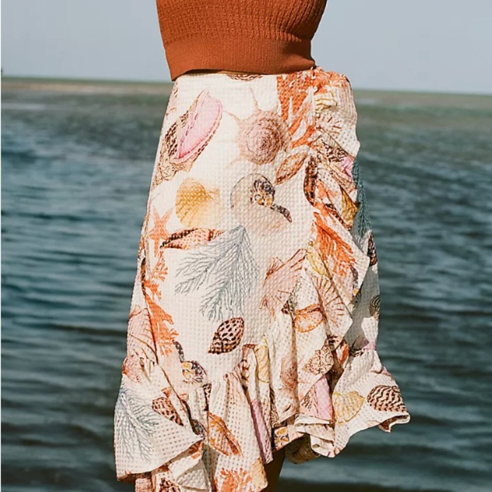 Anthropologie Maeve Seashell Wrap Midi Skirt - Picture 2 of 8